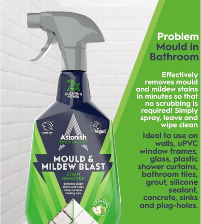 Astonish Apple Burst Household Cleaner - Shower Curtain, Shower Door, Bathroom Tiles - Hard Water Stains, Rust & Calcium Bathroom Cleaner - No Scrub, Cruelty Free Cleaning Supplies, 750ml Bottle