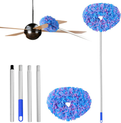 Ceiling Fan Cleaner Duster Reusable Microfiber Ceiling Fan Blade Cleaner Removable Duster with Extension Pole Adjusts 13 to 49.7 Inch for Cleaning Walls Bookshelves Furniture Door Window Top (Blue)