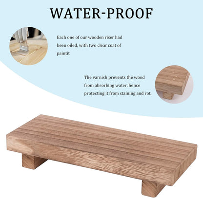 zoocatia Small Wood Tray Pedestal Stand Farmhouse Bathroom Decor Decorative Wooden Riser Kitchen Soap Dish Holder for Vanity, Counter, Sink, 9" x 5.9" - Black