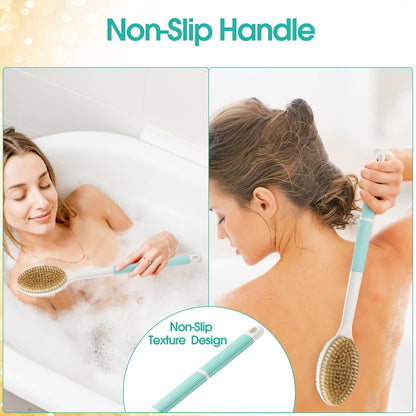 Backski Back Scrubber Anti Slip for Shower, Shower Brush Long Handle with Stiff and Soft Bristles, Body Exfoliator for Bath or Dry Brush(Blue)