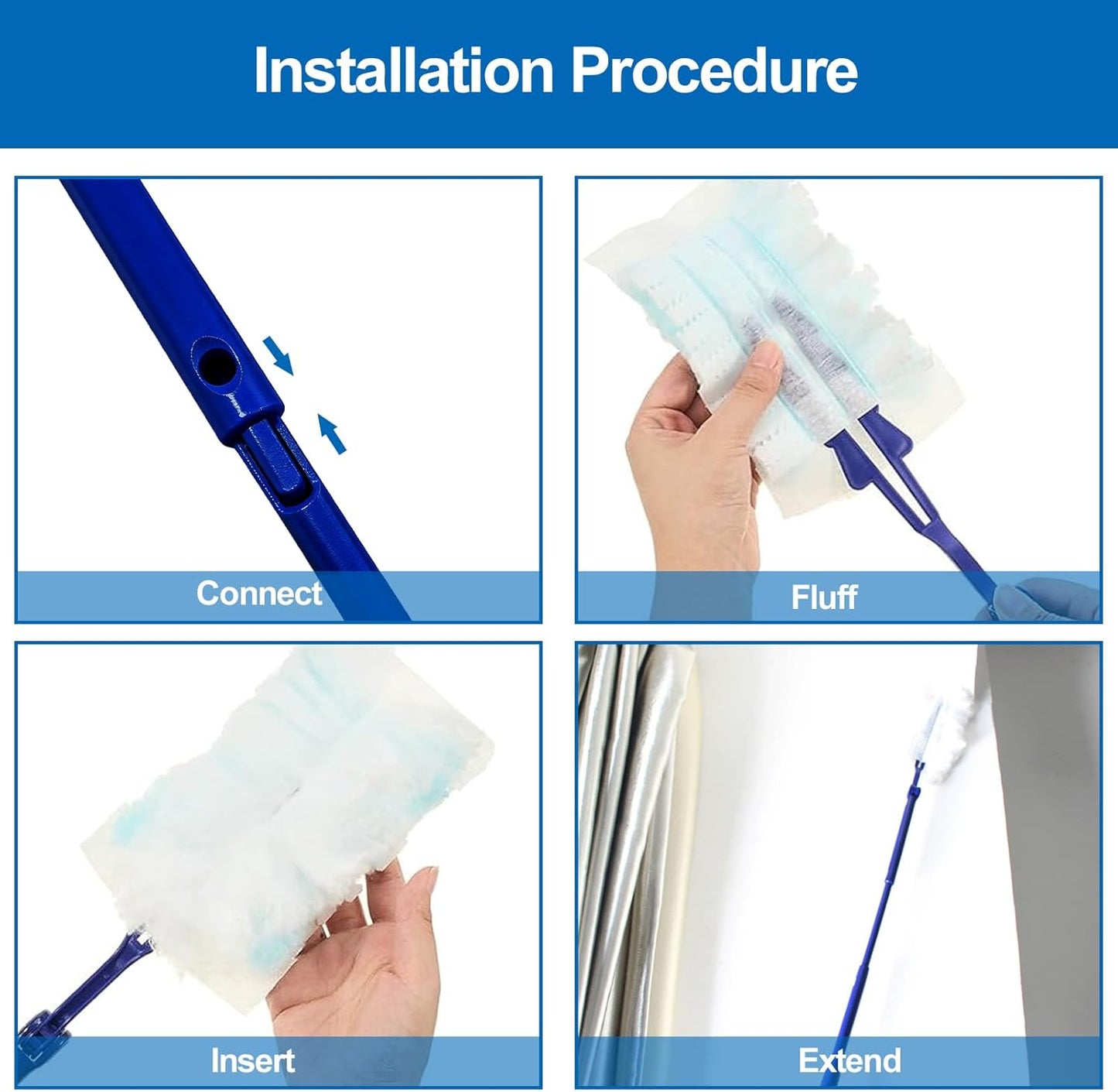 Replacement Handles Compatible with Swiffer Duster Refill, Swiffer Duster Extended Handle,Foldable & Extendable Dust Handle Only(Blue 3pcs)