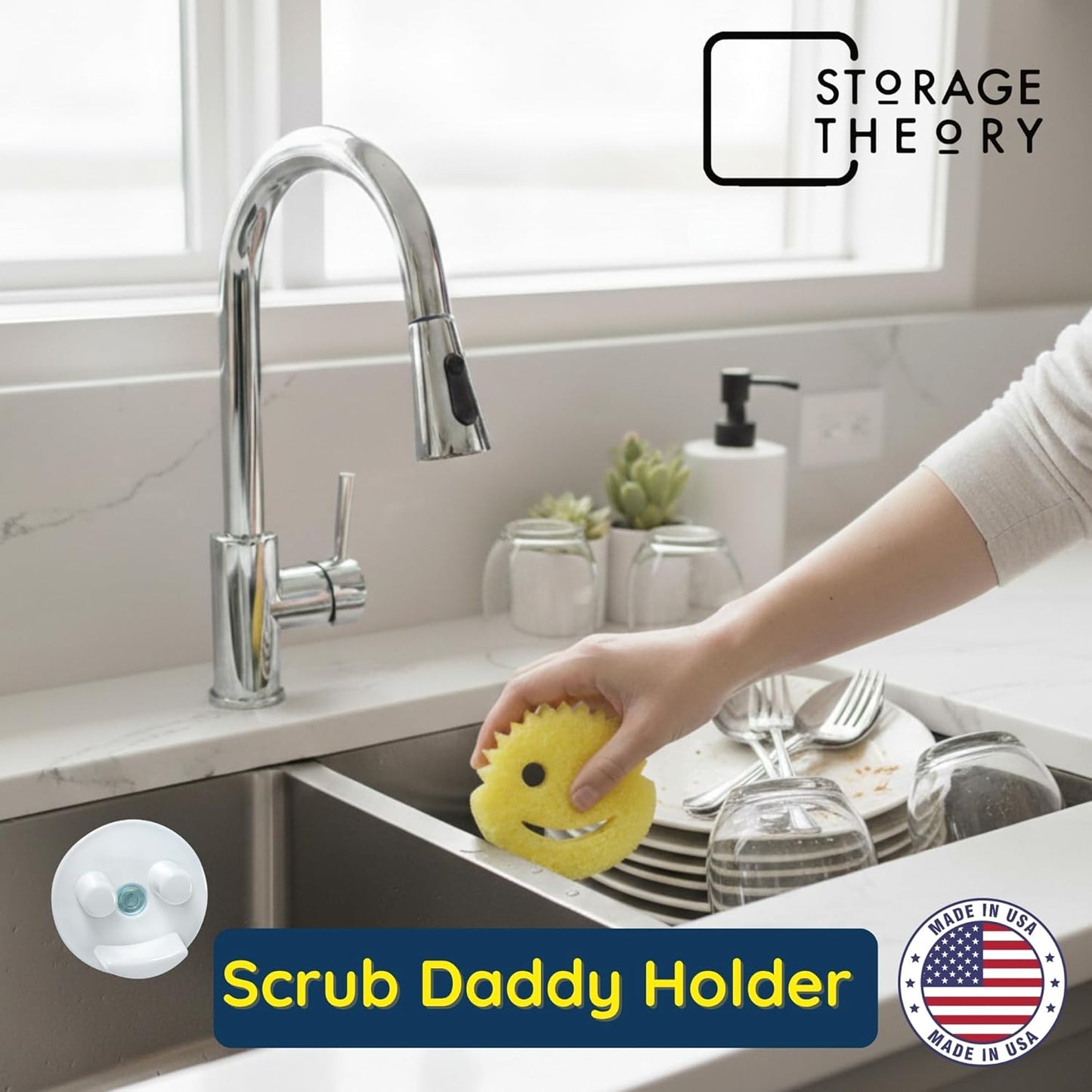 BeraTek Scrub Daddy Holder - Suction Cup Kitchen Sink Caddy - Keep Sponges Clean & Dry - Compatible with Sponge Daddy & Scrub Mommy - Mothers Day Gift for Mom - White, 1-Pack