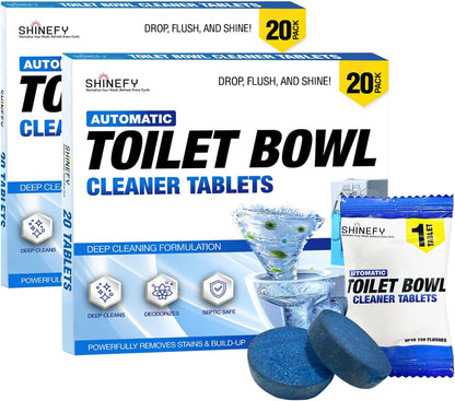 Shinefy Automatic Toilet Bowl Cleaner Tablets – 20 Tabs - Blue Gel Toilet Tank Cleaners, Hard Water Ring Remover, Septic-Safe Heavy-Duty Stain & Smell Eliminator, Toilet Cleaning & Deodorizer
