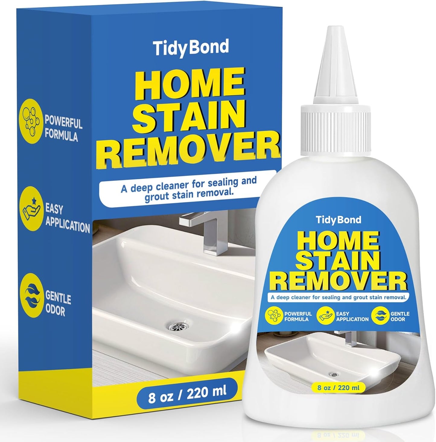 Home Stain Remover Gel, Heavy Duty Stain Cleaner, Deep Clean for Front Loader Washing Machine Seal, Refrigerator Strips, Rubber Gasket, Bathroom Grout, Tile, Shower, Caulk - 8 fl oz