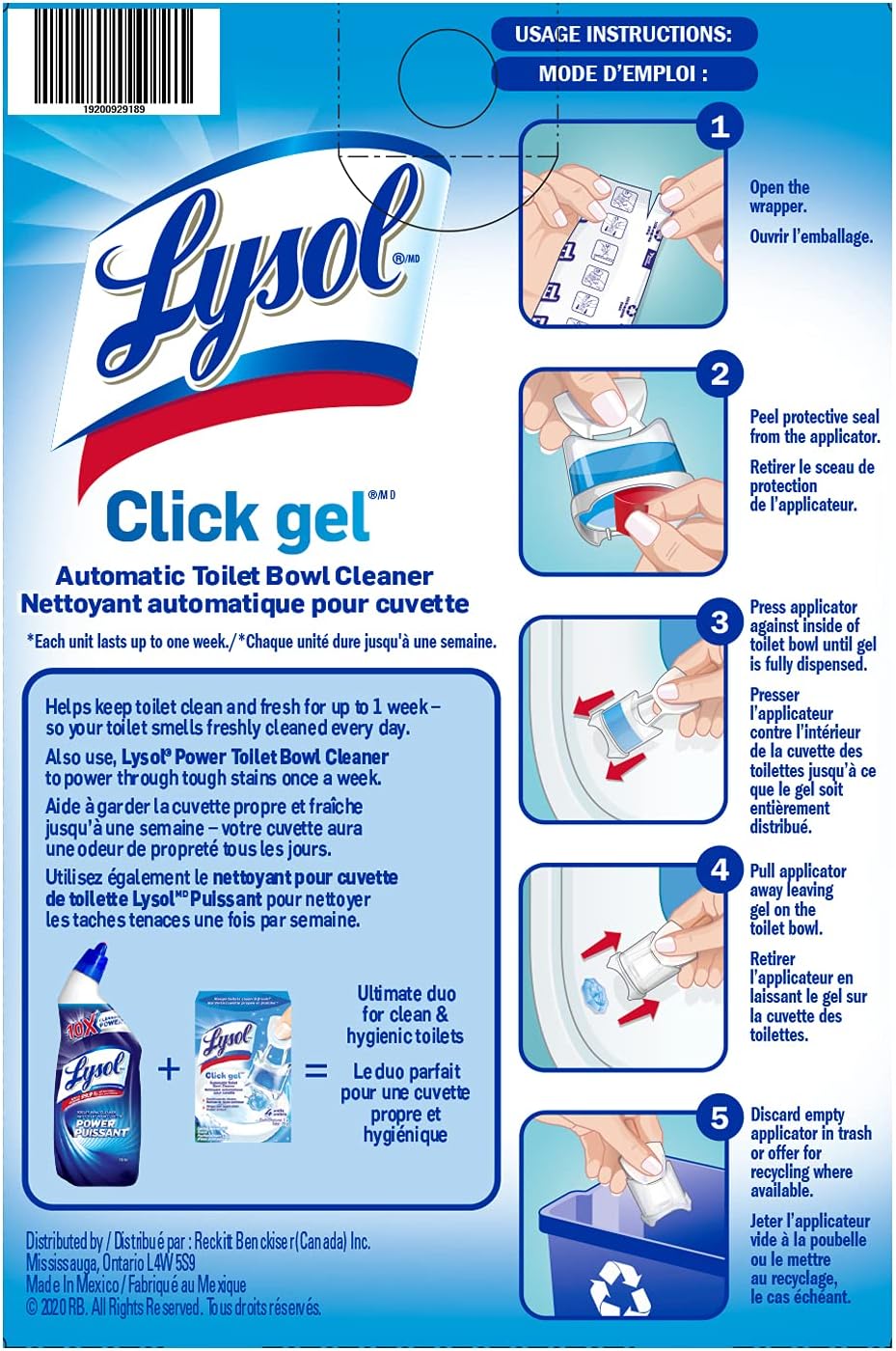 Lysol Click Gel Automatic Toilet Bowl Cleaner, Gel Toilet Bowl Cleaner, for Cleaning and Refreshing, Ocean Fresh, 6 Applicators per Pack
