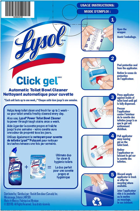Lysol Click Gel Automatic Toilet Bowl Cleaner, Gel Toilet Bowl Cleaner, for Cleaning and Refreshing, Ocean Fresh, 6 Applicators per Pack