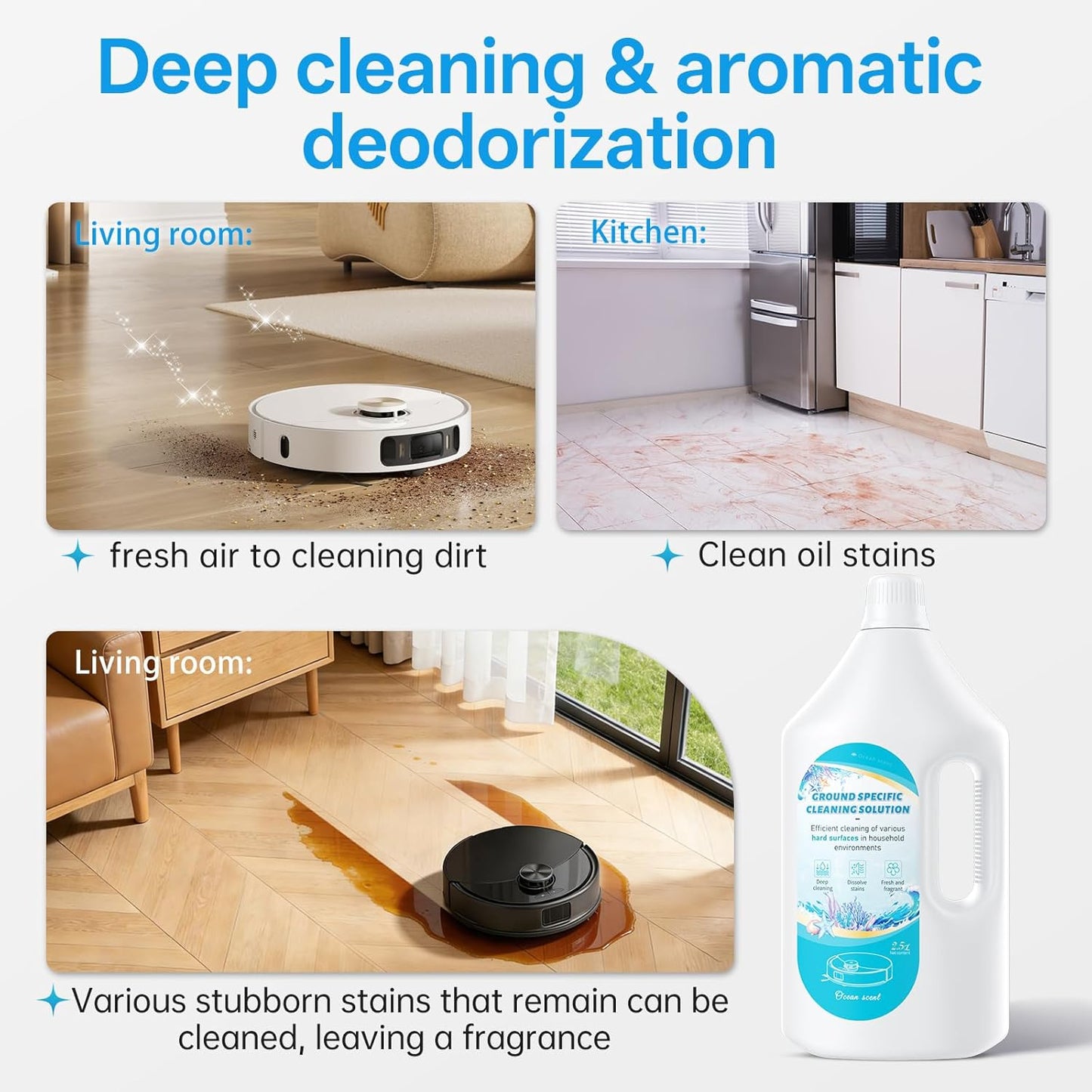 Nukisa 1L Sweet Orange Floor Cleaning Solution Compatible with Roborock&Eufy&iRobot&Ecovacs&Dreame&Shark, Fragrance Deodorization, Deep Cleans for Multiple Hard Floors, Suitable With All Robot Vacuum