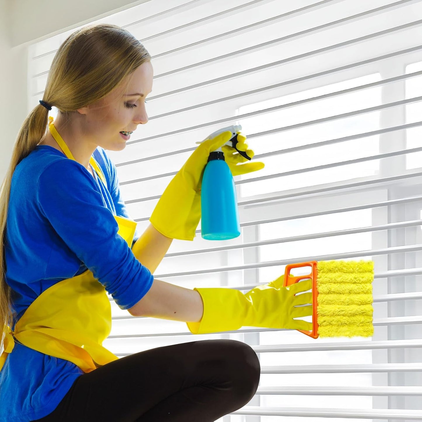 4Pcs Blind Cleaner Duster Tool Set with 7-Finger & 3-Finger Brushes，Washable Multi-Surface Dusting Kit for Wood Blinds, Venetian Blinds, AC Vents, Car Vents, Shutters & Fans (Yellow+Green)