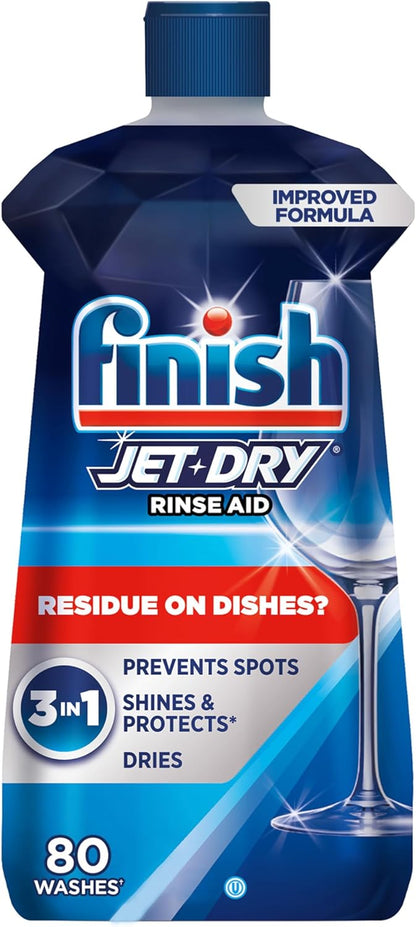 Finish Jet-Dry Dishwasher Rinse Aid, Compatible with Dishwasher Detergent, Prevents Spots & Residues, Dries, Shine & Protects, 32 oz, 315 washes