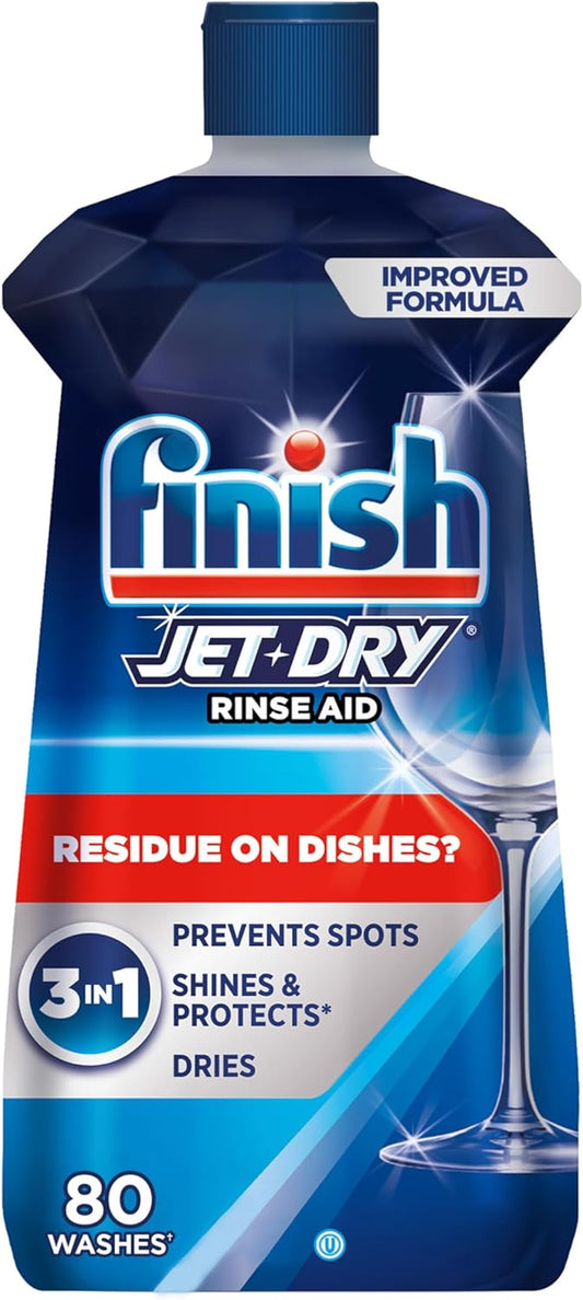 Finish Jet-Dry Dishwasher Rinse Aid, Compatible with Dishwasher Detergent, Prevents Spots & Residues, Dries, Shine & Protects, 32 oz, 315 washes