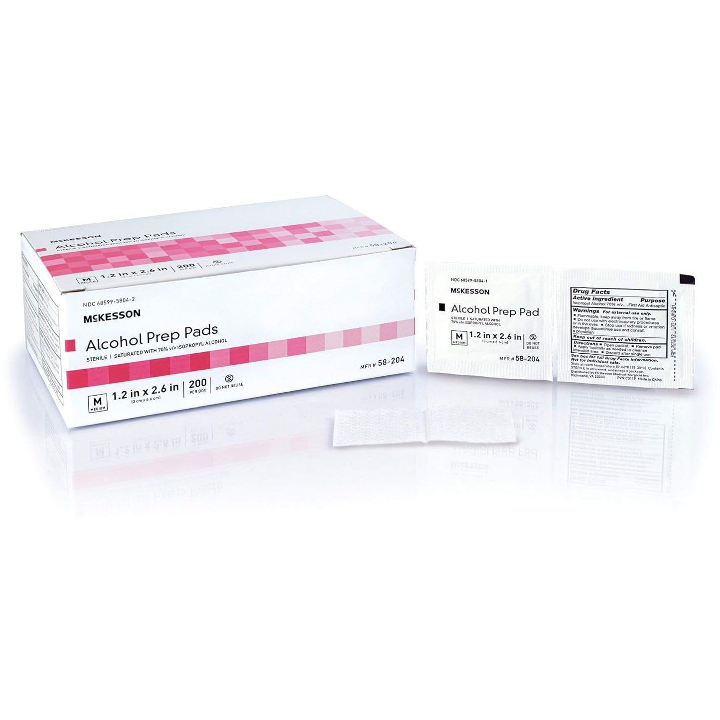 McKesson Alcohol Prep Pads [Pack of 100] 70% Isopropyl, Individually Wrapped Wipes, Sterile, Medical-Grade, First Aid, Large