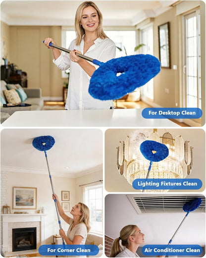 Ceiling Fan Duster Cleaning Kit with 75 Inch Extension Pole, Long Handle Microfiber & Chenille Dusters for High Ceiling Fan Blades, Blinds, Walls, Window Glass Cleaner, Cleaning Tools Set