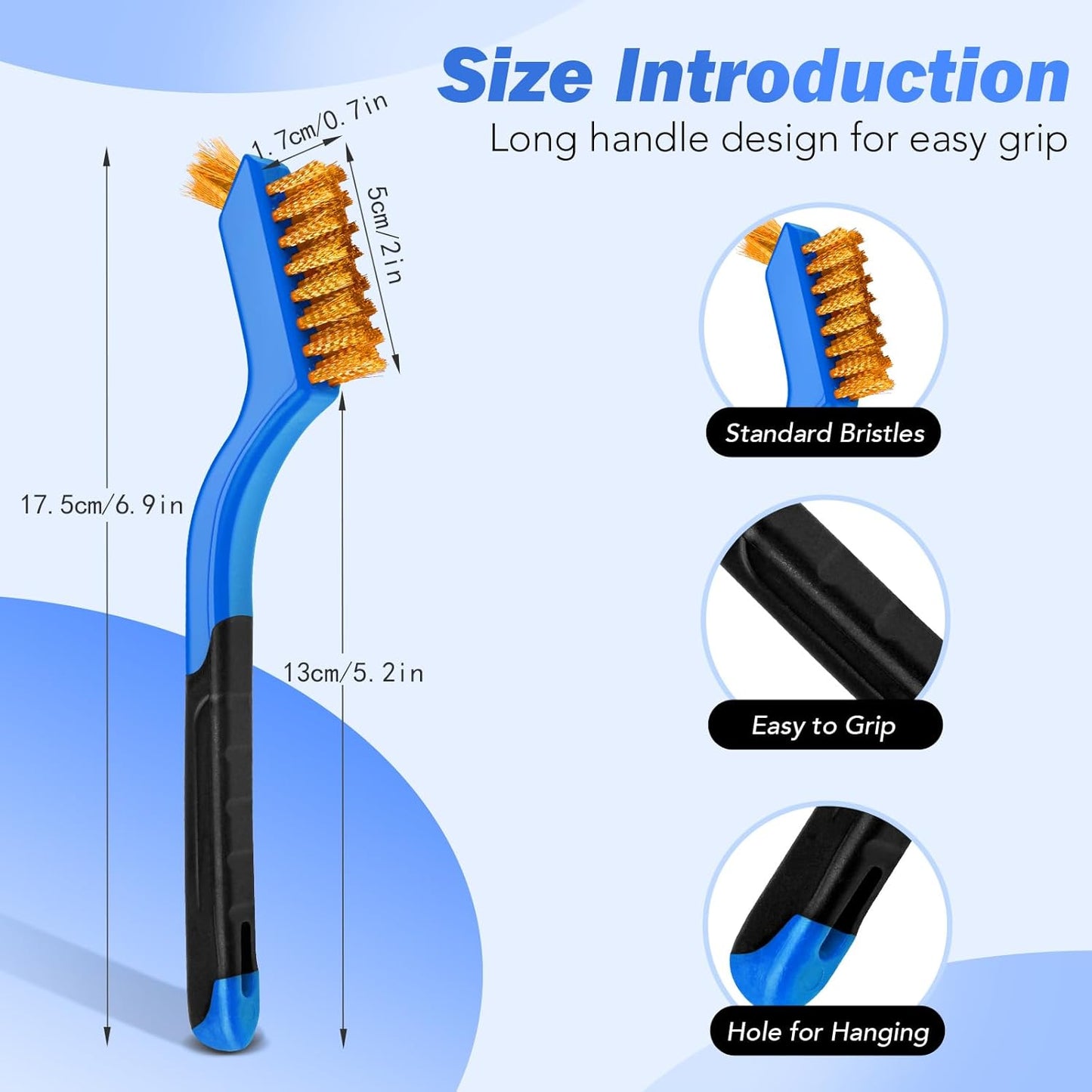 Wire Brush Set, 6 Pcs Brass/Stainless Steel/Nylon Wire Brushes for Cleaning with Curved Handle Grip for Rust Removal, Dirt, Paint Scrubbing