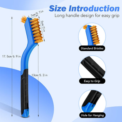Wire Brush Set, 6 Pcs Brass/Stainless Steel/Nylon Wire Brushes for Cleaning with Curved Handle Grip for Rust Removal, Dirt, Paint Scrubbing