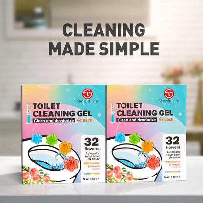 Simple Life Toilet Bowl Cleaner Gel | Fresh Flower Toilet Gel Stamp | Stops Limescale and Stains with Air Freshening Scent | Deodorizing Clean | 32 Stamps, Blue & Green