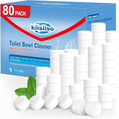 KIISIISO Toilet Bowl Cleaner Tablets 50 PACK, Automatic Bleach Toilet Tank Cleaners, Bathroom Long-Lasting Freshness, Slow-Releasing Powerful Deodorizing & Descaling