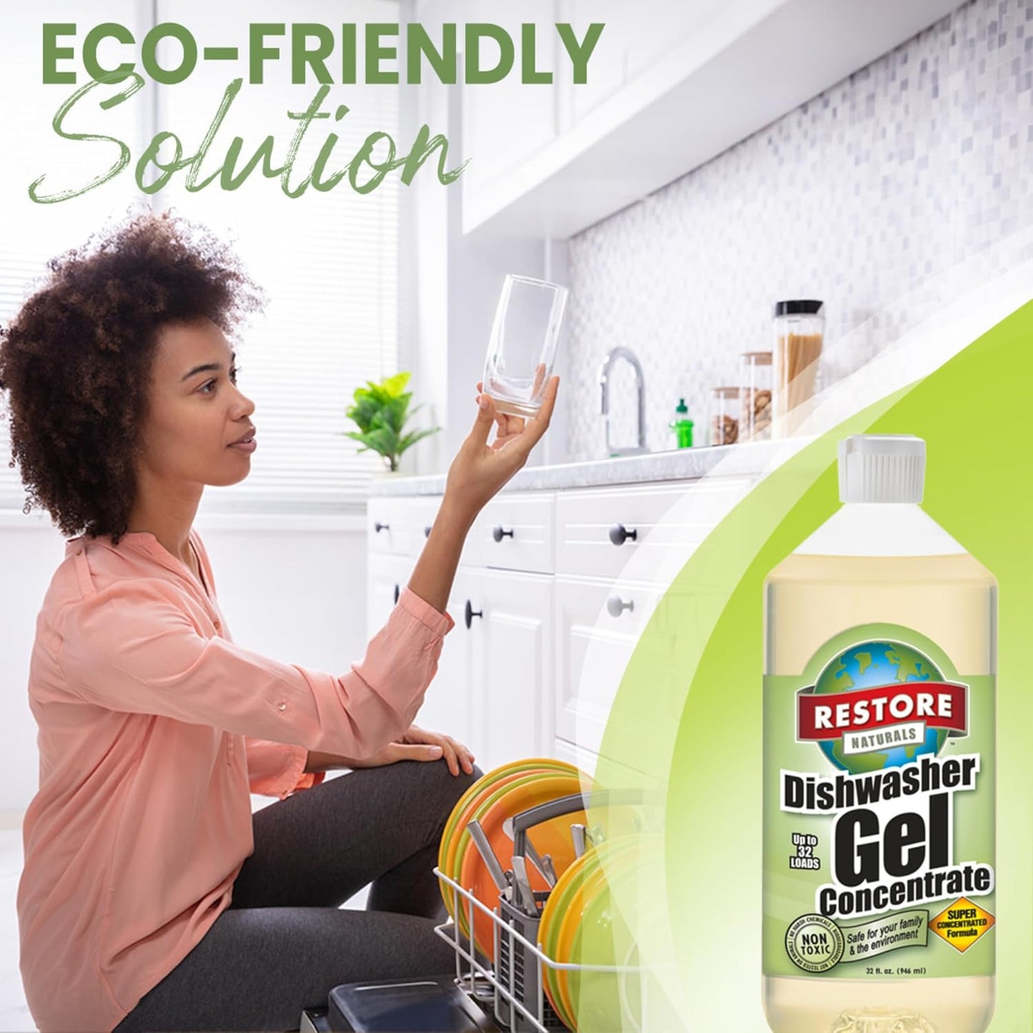 Restore Naturals Non Toxic Dishwasher Detergent - 32 Fl Oz - Unscented Dishwasher Detergent | Eco Friendly | Plant Based | Biodegradable | Cruelty Free - 2 Pack