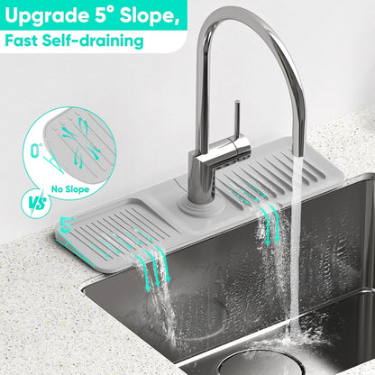 24 Inch Longer Faucet Mat for Kitchen Sink, 5° Slope Fast Self-draining, Kitchen Sink Splash Guard Silicone Sink Faucet Mat Splash Guard Kitchen Sink Area Tidy Splash Faucet Guard Draining Mat