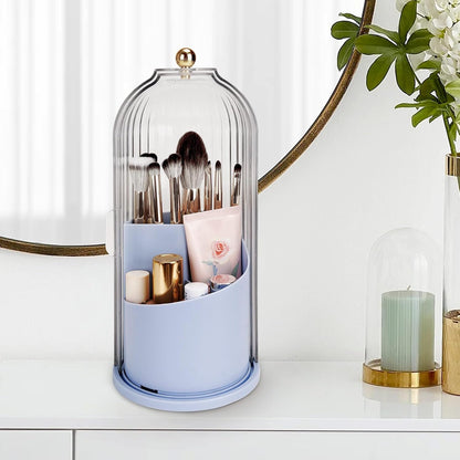 QIYVLOS Toothbrush Holders with Sliding Lid, Rotating 3 Slots Bathroom Organizer Countertop, Tooth Brush Toothpaste Holder Bathroom Counter Stand Sink Organizer Caddy for Vanity Makeup Brushes Holder
