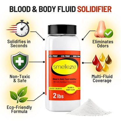 SMELLEZE Vomit Clean Up Powder & Blood Body Fluid Super Absorbent Solidifier Deodorizer: 2 lb. Instantly Absorb & Solidify Urine, Blood & Bio Waste for Medical, Tattoo & Pet Mess Cleanup