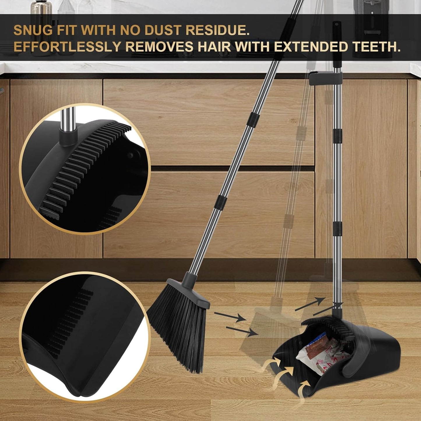 Broom and Dustpan Set, Upright Purple Broom with Dustpan Combo Set 51" Long Handle, Self Cleaning Dust Pan for Home, Kitchen and Office