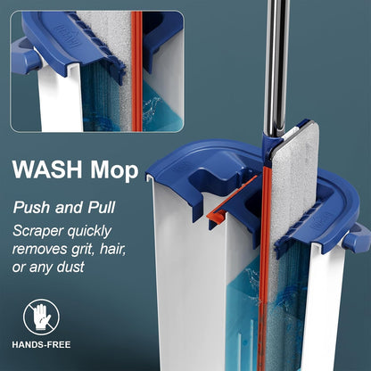 Flat Mop and Bucket Set Microfiber Mop for Floor Cleaning Flat Mop and Bucket System with 8 Reusable Microfiber Mop Pads for Tiles Bathroom & Household Floor Cleaning 16 Inch