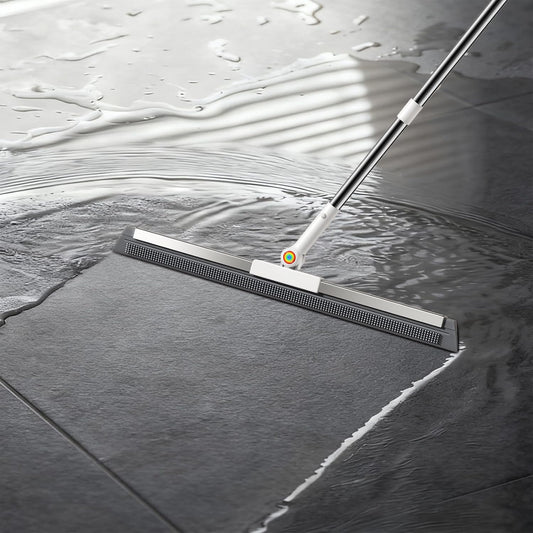 Floor Squeegee for Concrete Floor, Squeegee for Floor with 180° Rotating Head & 63" Long Handle, Garage Floor Squeegee Broom for Epoxy, Pet Hair, Water Removal, Tile Floor, Shower Glass, Driveway