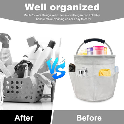 Qivine 17L Cleaning Caddy with Handle, Cleaning Supply Caddy Foldable Tool Bag Cleaning Products Organizers Portable Cleaning Bucket Organiser for Storing Towels(Blue)