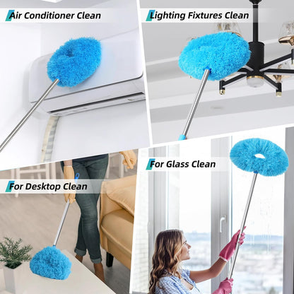DRQ Ceiling Fan Cleaner Duster, Reusable Microfiber Duster with Extension Pole, 13 to 48 Inch Fan Blade Cleaner, Removable Dusters for Cleaning Walls Bookshelves Door Window Top (Blue)