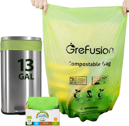 GreFusion Compostable Bags 1.2 Gallon,125 Count, Fits 0.75,1,1.2,1.3,1.6,1.8 Gallon Countertop Bin, Small compost bags, Certified by BPI, ASTM D6400 and OK Compost