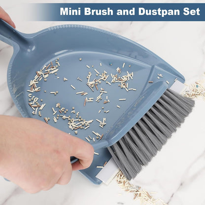 Small Hand Broom with Dustpan Combo Set,Mini Dust Pan and Brush Set with a Scraper Squeegee for Quick Cleanups,3-Piece Wall Mountable Cleaning Tools for Particles,Little Messes,Hair,Crumb