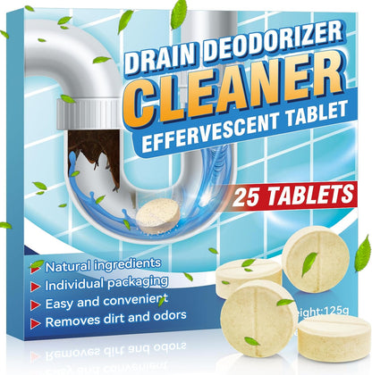 Drain Cleaner Tablets, 25 Pack Garbage Disposal Cleaner and Deodorizer, Effervescent Sink Drain Odor Remover for Kitchen Sink, Toilet and Septic Tank