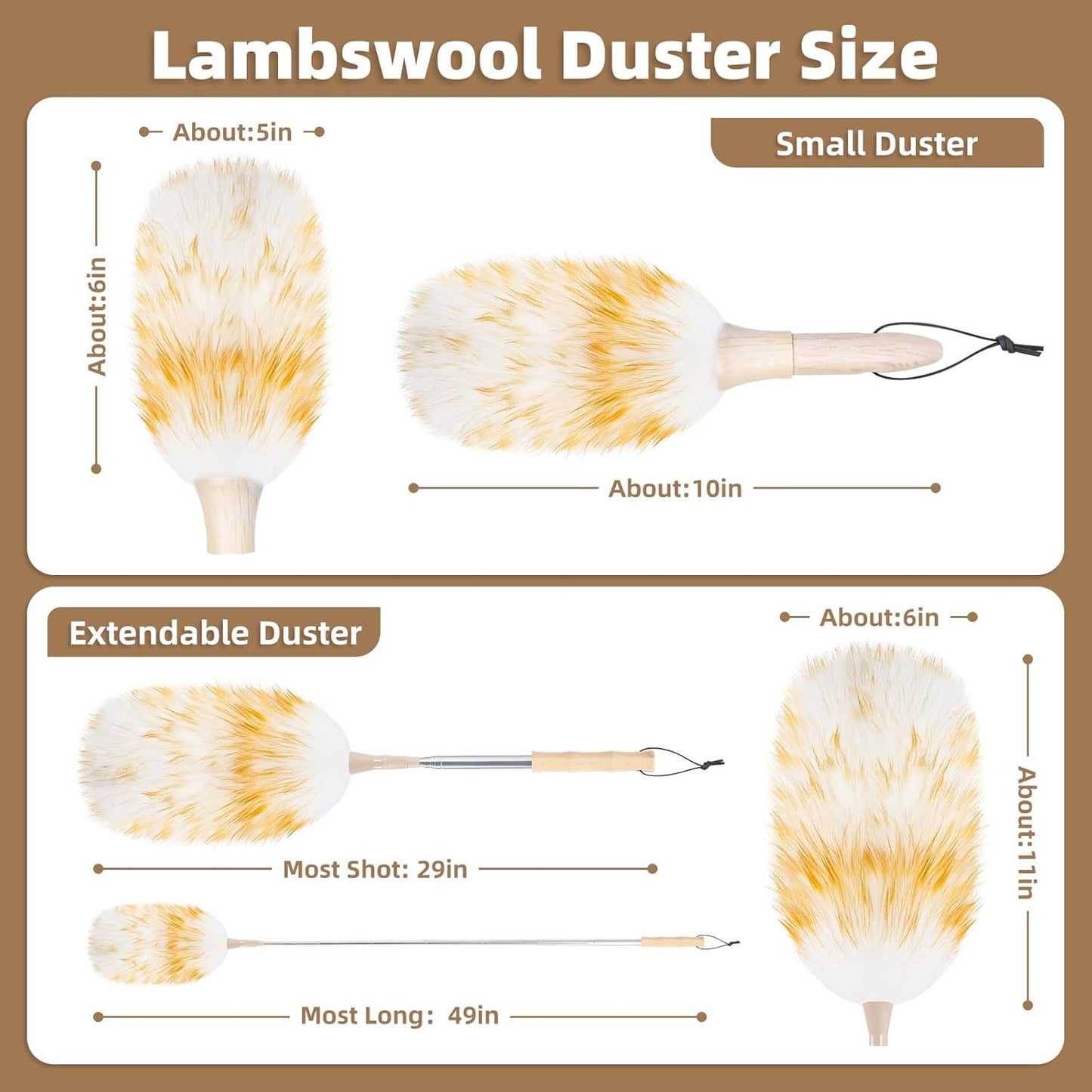 Ostrich Feather Dusters for Cleaning Kit - Reusable Soft Feather Duster Extendable to 49 inches for Cleaning Ceiling Fan, High Ceiling, Blinds & Retractable Small Duster for Keyboard, Car