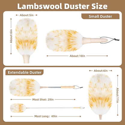 Ostrich Feather Dusters for Cleaning Kit - Reusable Soft Feather Duster Extendable to 49 inches for Cleaning Ceiling Fan, High Ceiling, Blinds & Retractable Small Duster for Keyboard, Car