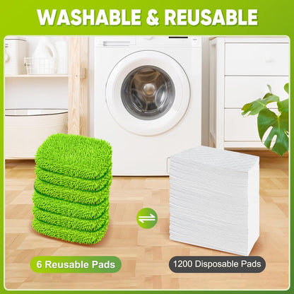 6 Pack Reusable Mop Pads Compatible with Swiffer Sweeper, Chenille Mop Refill Pads, Dry & Wet Mopping Cloths for Floor Cleaning -Pink