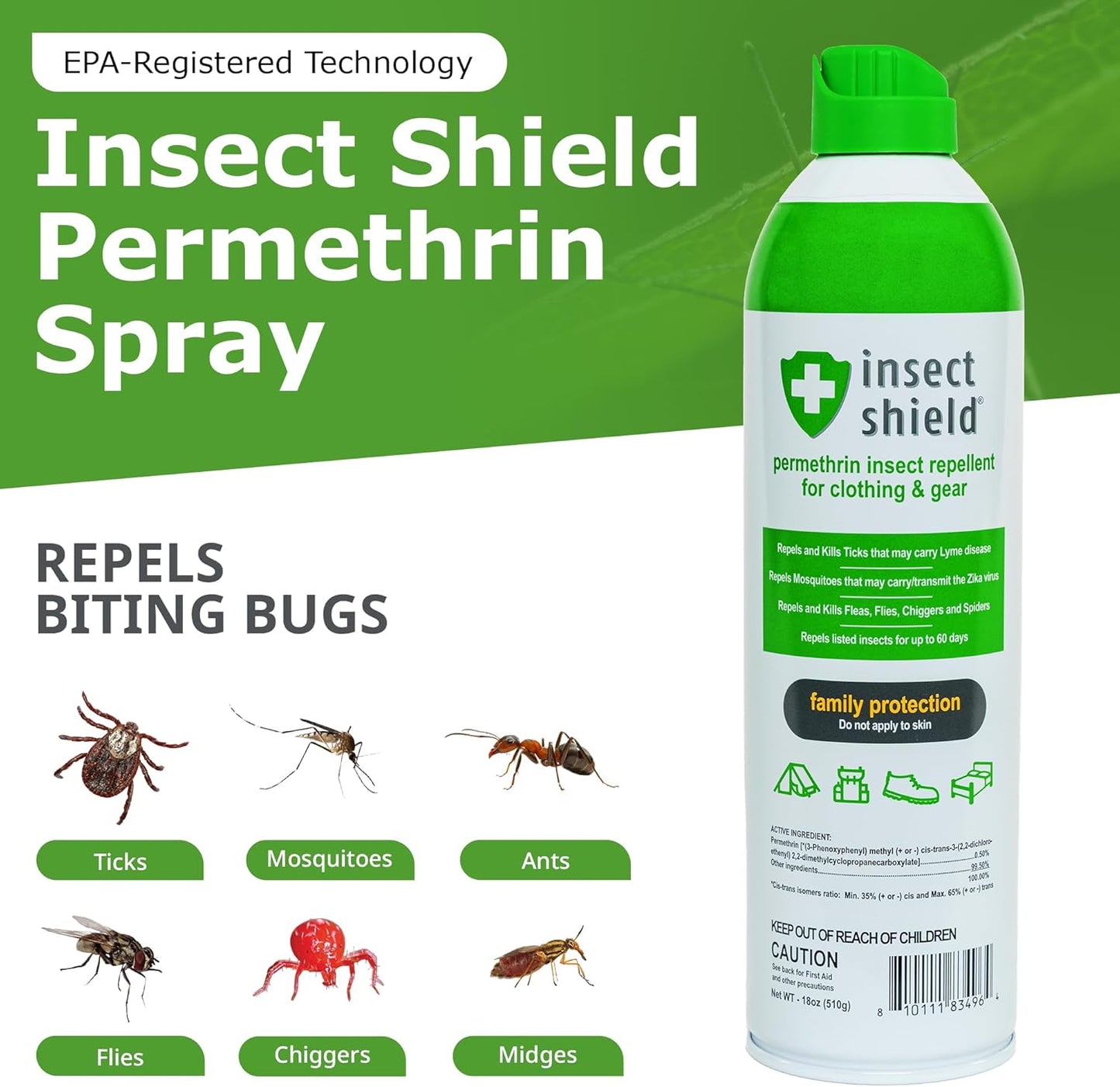 Insect Shield Premium Permethrin Spray - Tick, Flea, Fly, Mosquito, Chigger, Spider & Bed Bug Repellent for Clothing, Gear, Furniture, & Tents, Last up to 60 Days, Clear, 6 Oz Aerosol