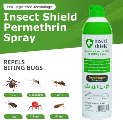 Insect Shield Premium Permethrin Spray - Tick, Flea, Fly, Mosquito, Chigger, Spider & Bed Bug Repellent for Clothing, Gear, Furniture, & Tents, Last up to 60 Days, Clear, 6 Oz Aerosol