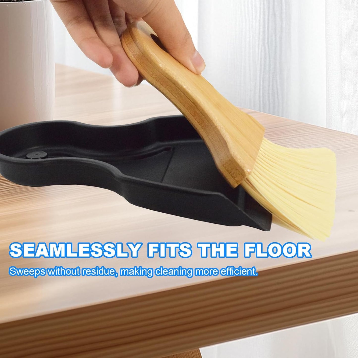 Mini Broom and Dustpan Set Portable Hand Broom with Bamboo Handle Small Crumb Sweeper for Home, Bathroom, Kitchen, Car Interior, Office, Pet Areas (White)