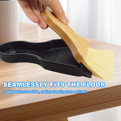 Mini Broom and Dustpan Set Portable Hand Broom with Bamboo Handle Small Crumb Sweeper for Home, Bathroom, Kitchen, Car Interior, Office, Pet Areas (White)