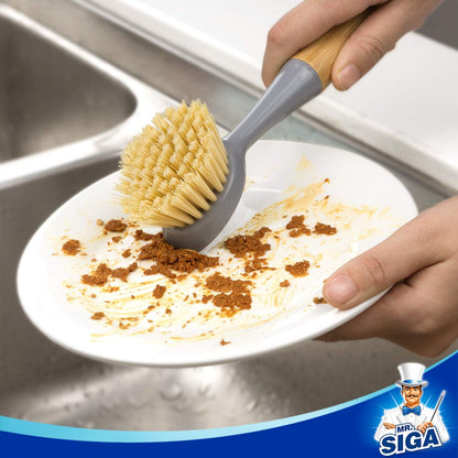 MR.SIGA Bamboo Palm Brush, Scrub Brush for Dishes Pots Pans Kitchen Sink Cleaning, Pack of 2