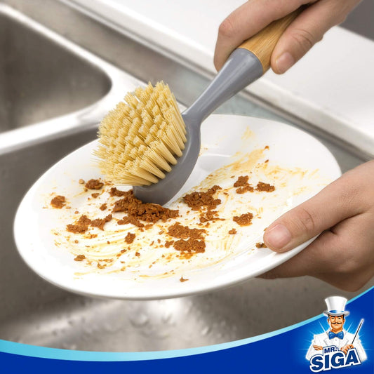 MR.SIGA Bamboo Palm Brush, Scrub Brush for Dishes Pots Pans Kitchen Sink Cleaning, Pack of 2