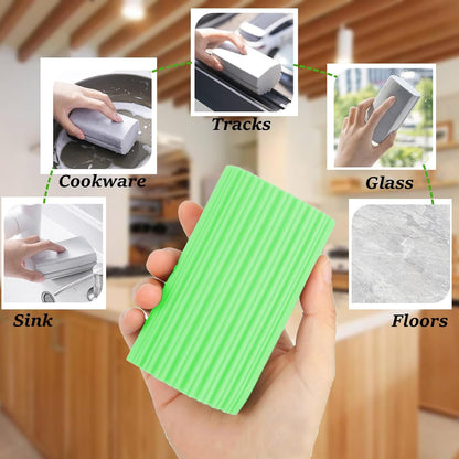 6-Pack Damp Clean Duster Sponge,Magic Sponge Eraser for Housekeeping,Reusable Cleaning Sponge for Blinds,Vents,Mirrors,Glass, Baseboards,Window Track Grooves and Railings (Green)