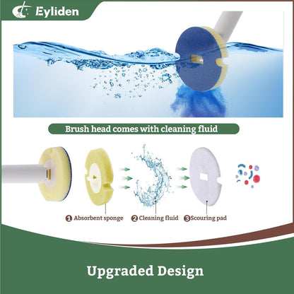 Eyliden Toilet Brush and Holder with 40 Refills, Disposable Toilet Cleaning Wand Kit with Pre-Soaked Sponge Heads, Hands-Free Toilet Bowl Cleaner Scrubber for Bathroom, 360° Cleaning, White