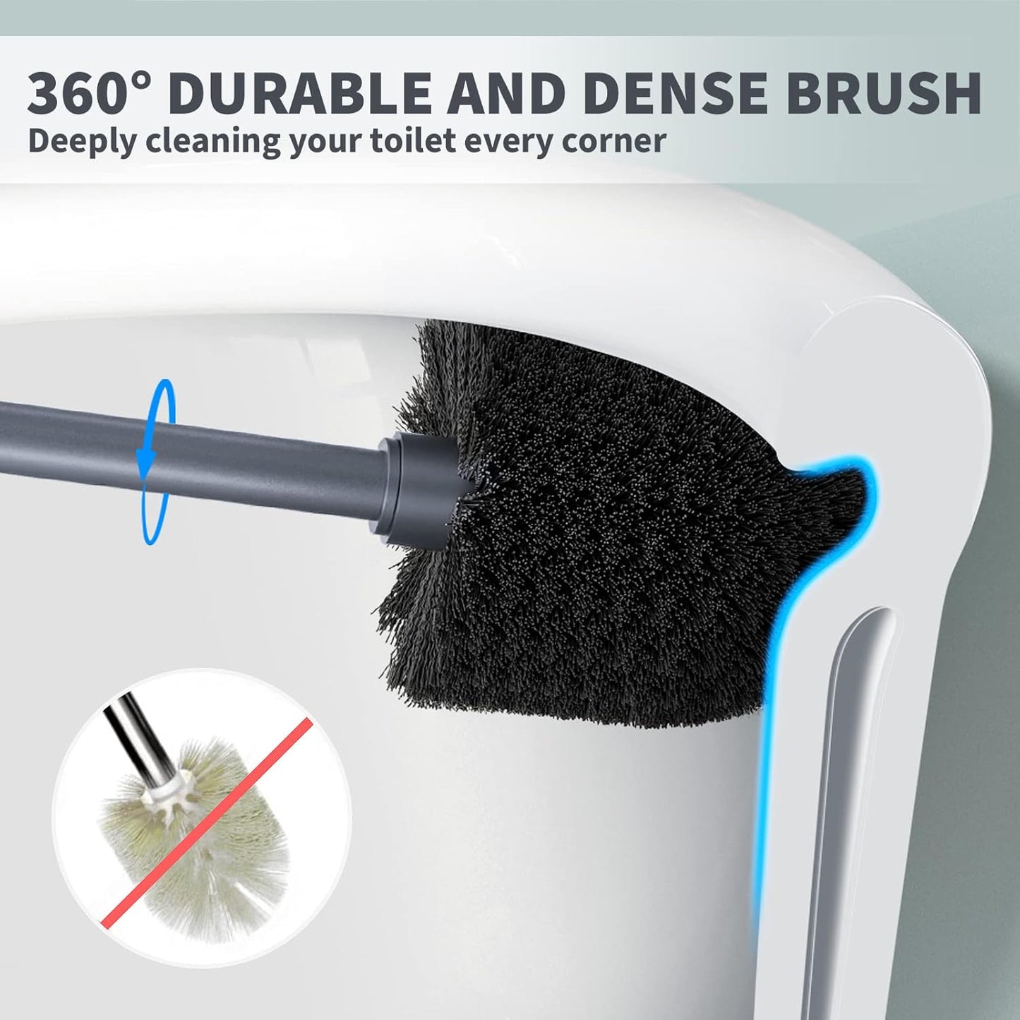Toilet Brush, Toilet Bowl Brush with Extra Long Handle Durable Bristles Toilet Scrubber and Covered Holder for Toilet Brush Set for Bathroom Cleaning (Black, 1 Set)