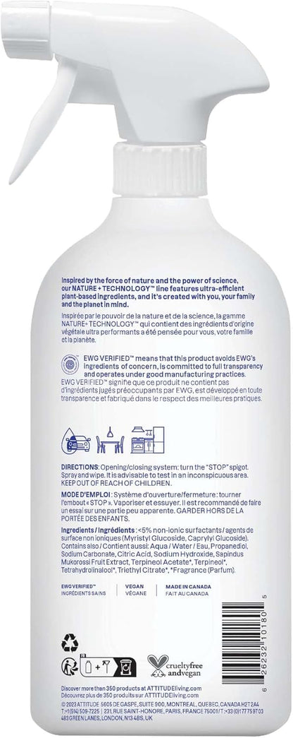 ATTITUDE All Purpose Cleaner Spray, EWG Verified, Vegan, Made with 94% Plant-Based Ingredients, Streak-Free for Kitchen, Bathroom, Glass & More, Pink Grapefruit Scent, 27.1 Fl Oz