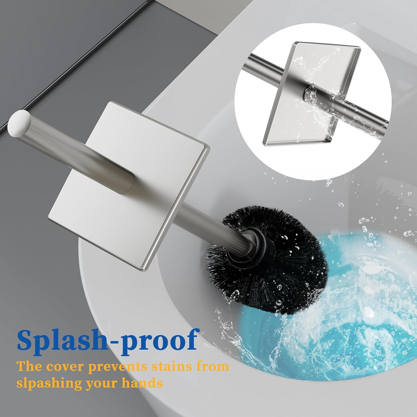 RUACQ Toilet Brush and Holder Set,Square Toilet Bowl Brush for Bathroom with 304 Stainless Steel Handle Toilet Cleaner Brush with Durable Scrubbing Bristles,Splash-Proof (White)