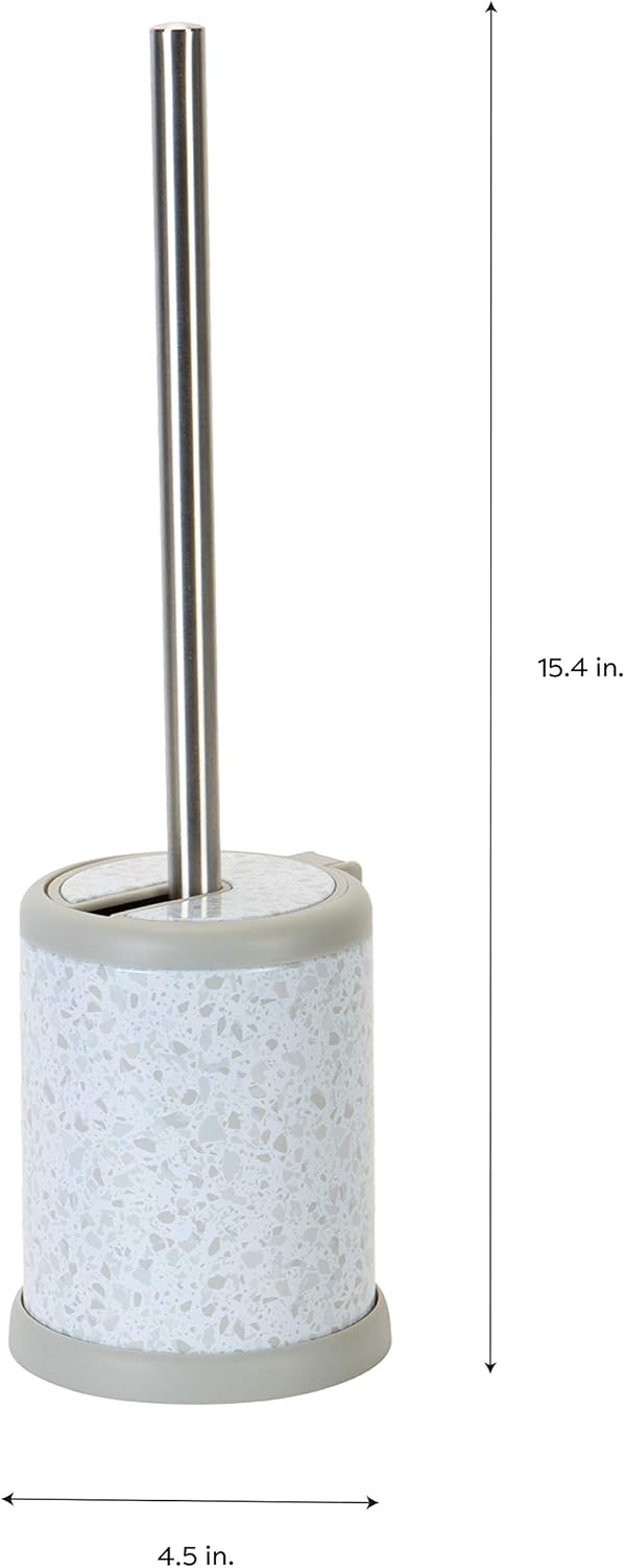 Bath Bliss Toilet Brush and Holder | Self Closing Lid | 360 Degree Brush Head | Bathroom Cleaning | Compact Size | Storage and Organization | Stainless Steel