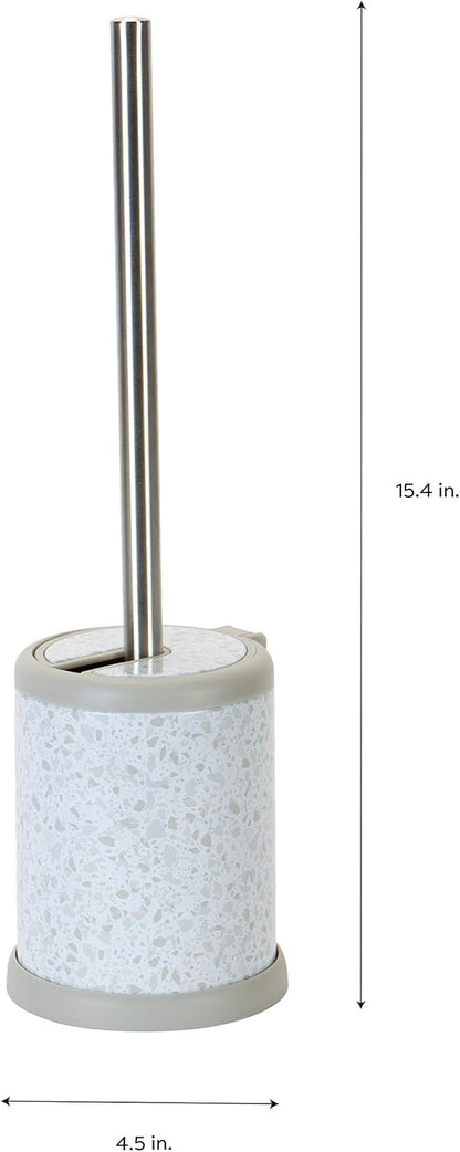 Bath Bliss Toilet Brush and Holder | Self Closing Lid | 360 Degree Brush Head | Bathroom Cleaning | Compact Size | Storage and Organization | Stainless Steel