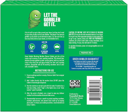Green Gobbler Premium Washing Machine Cleaner & Deodorizer Tablets with Pipe, Drain & Hose Clean Technology | Front & Top Load Washers | 28 Count