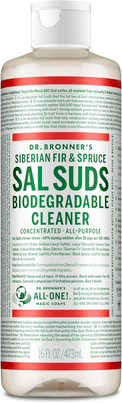 Dr. Bronner's Sal Suds Biodegradable Cleaner (1 Gallon) – All-Purpose Pine Mop Detergent for Floors, Multi-Purpose Household Formula, Dish Degreaser & Laundry Use